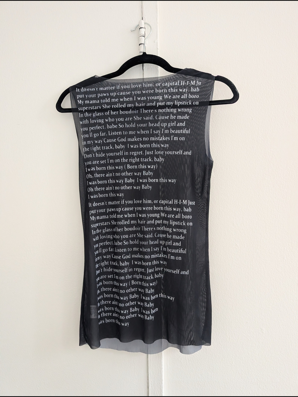 Black Mesh Text-Print Sleeveless Top